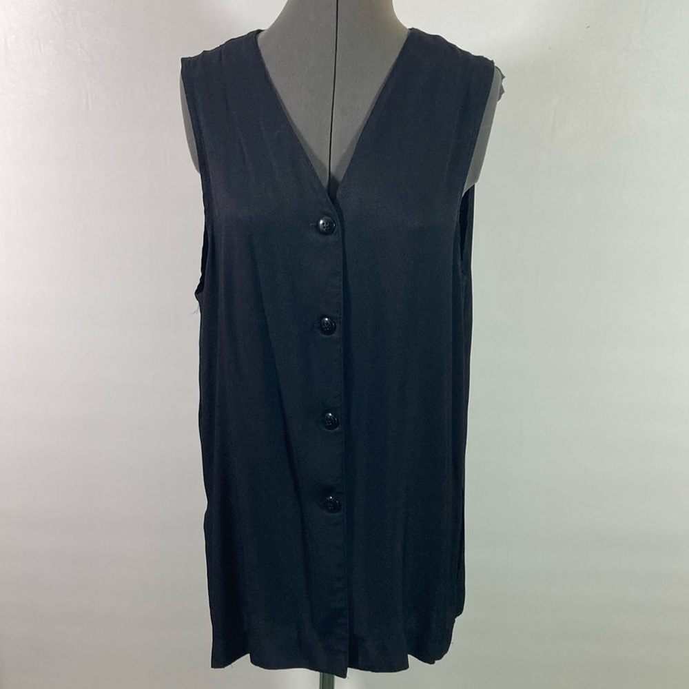Diane Richard Sleeveless Top/ Vest Women Size Large Black Button Front Loose Fit